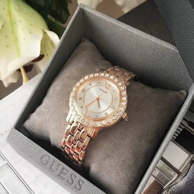 Guess Blush Crystal Len's Champagne Dial Ladies Watch- W1062L5